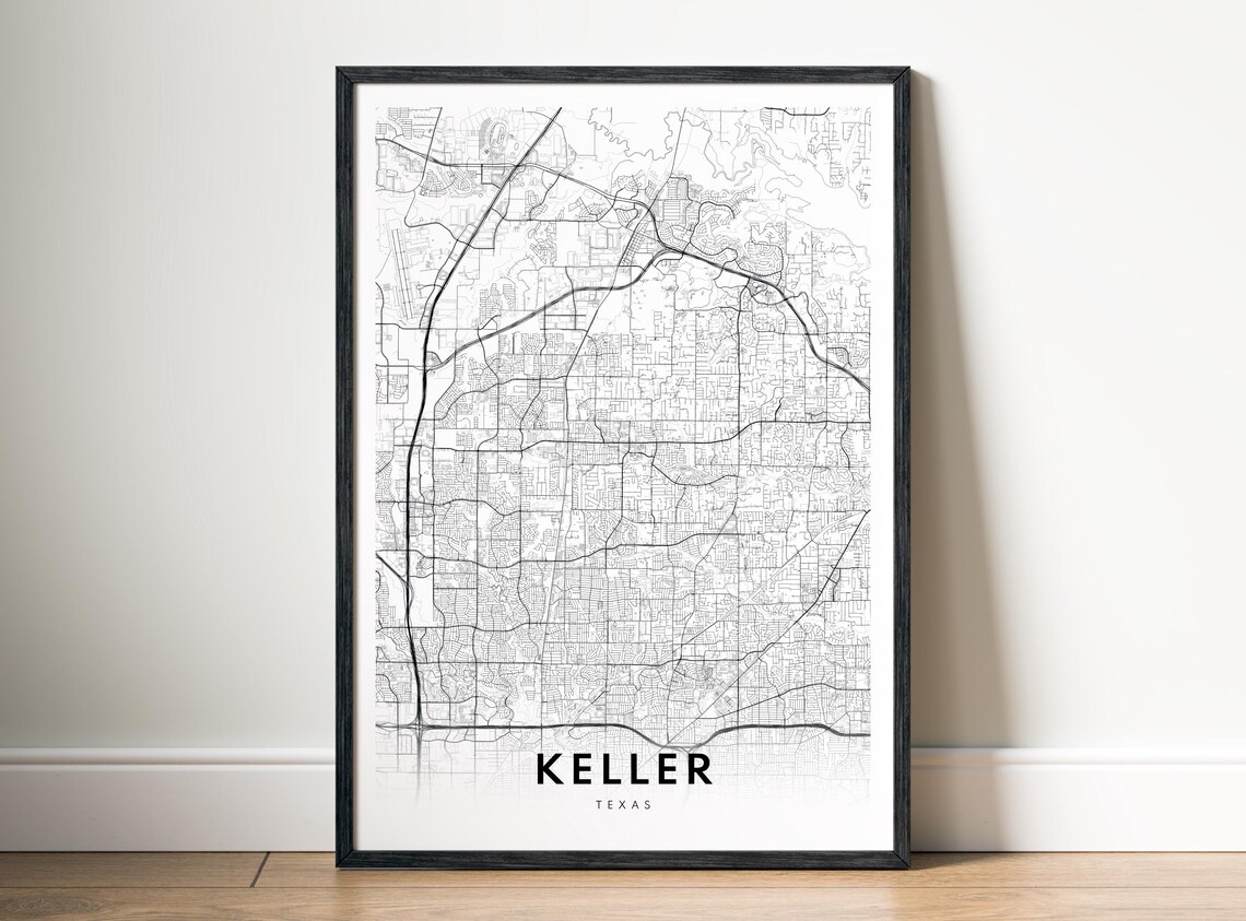 Keller Tx Map Print Texas Poster Black And White City Sketch