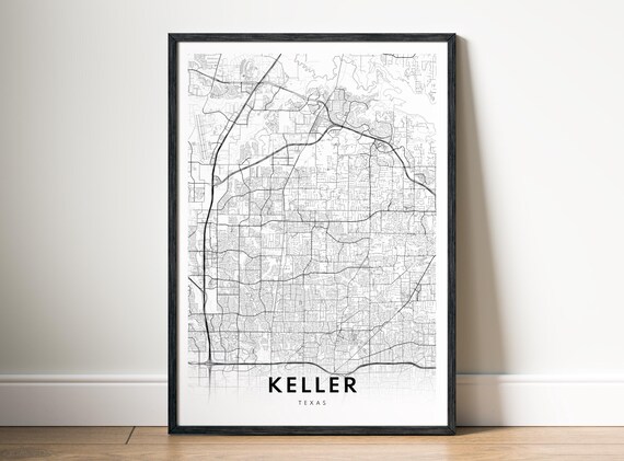 Keller Tx Map Print Texas Poster Black And White City Sketch