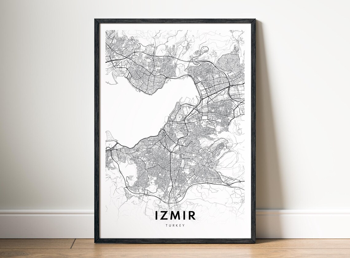 Izmir Map Print Turkey Poster Black And White Wall Art Sketch