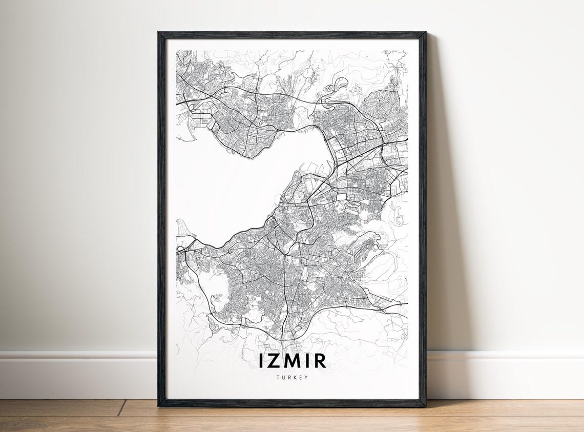 Izmir Turkey City Map Minimalist Black White Line Art Poster