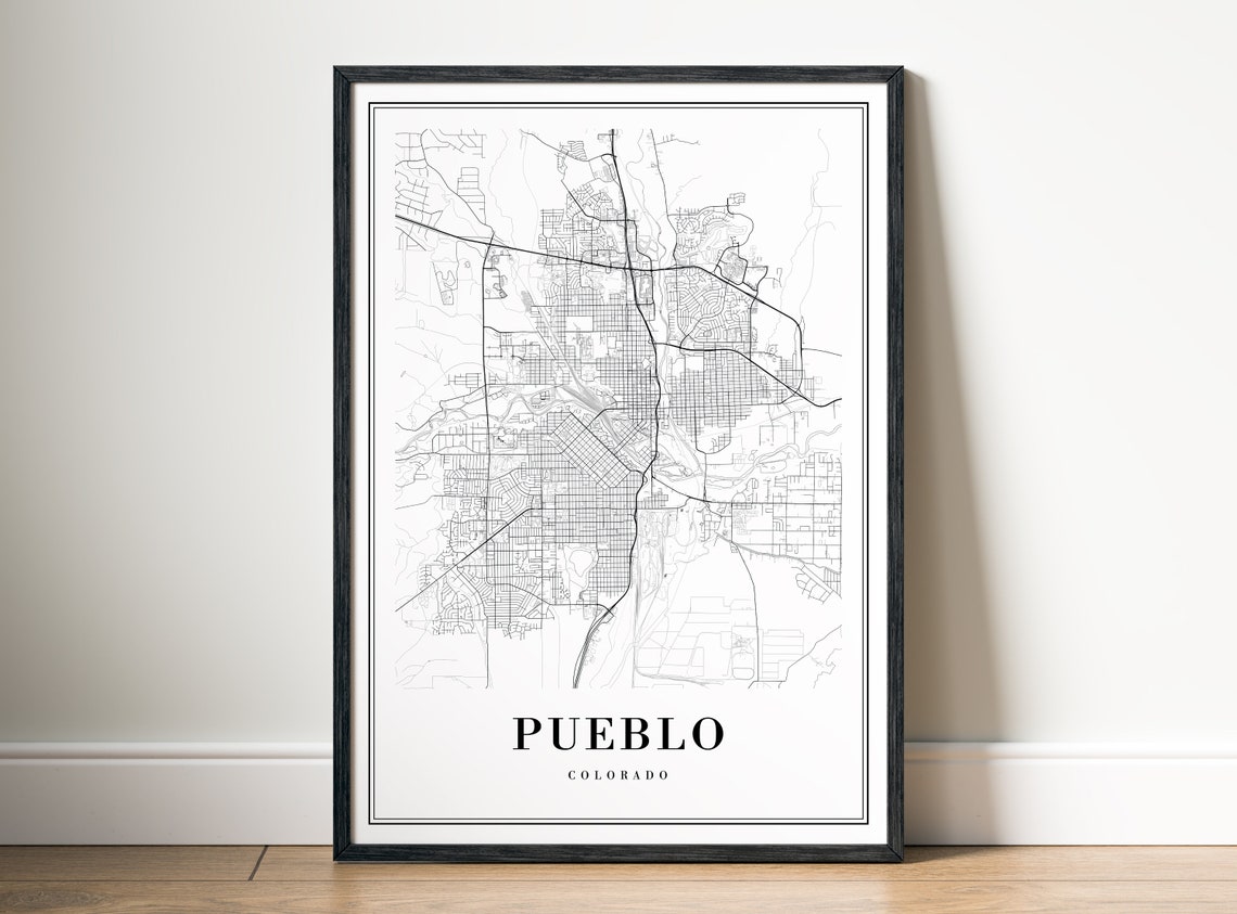 Pueblo Colorado Minimalist Black and White City Map Line Art Poster - Image 5