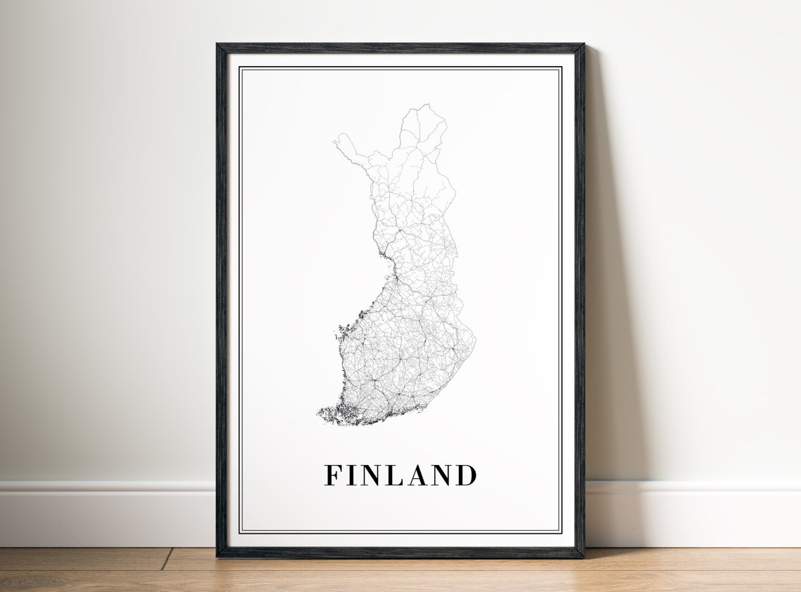 Finland Minimalist Black And White Country Outline Map Poster
