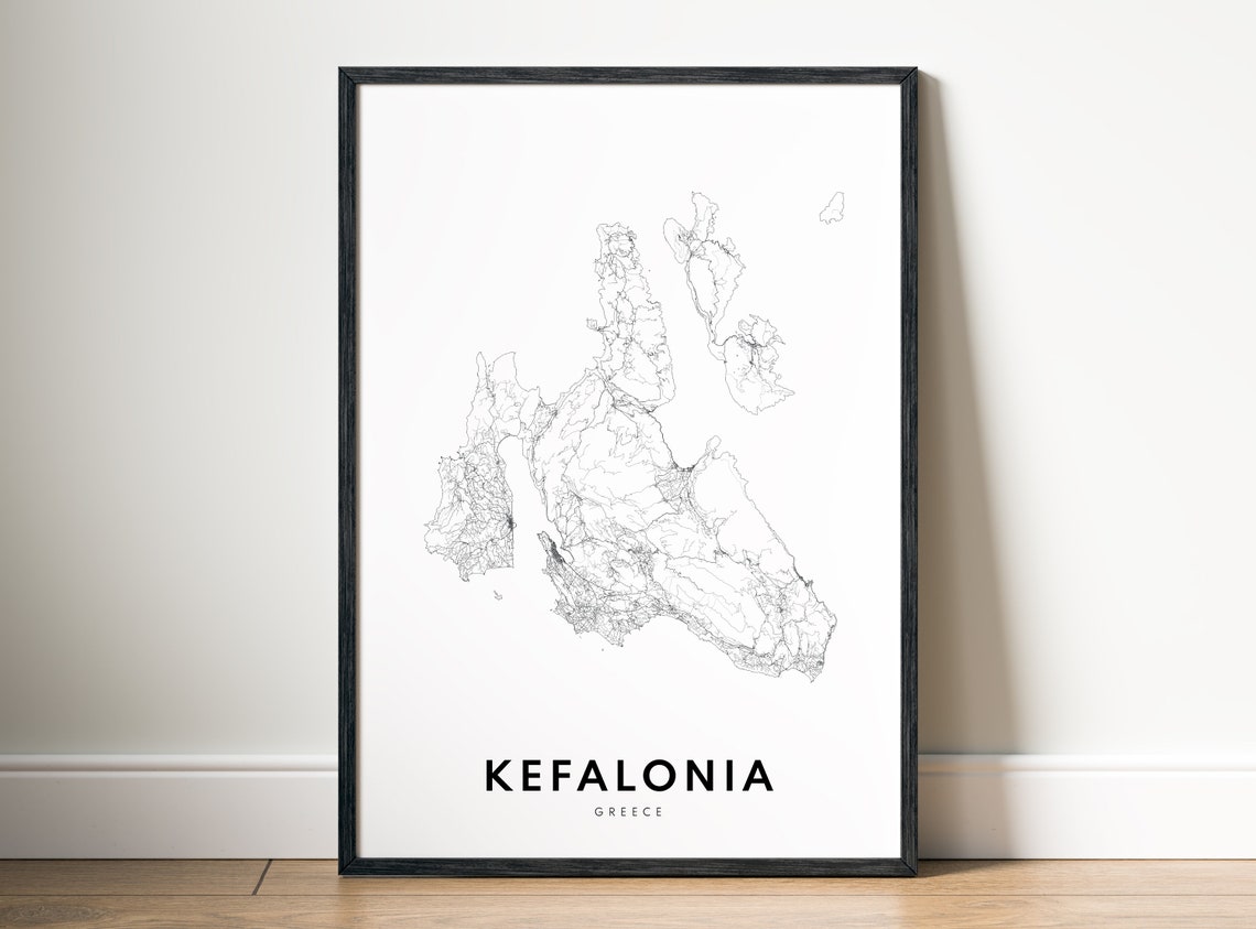 Kefalonia Greece Island Minimalist Line Art Black White Map Poster - Image 5