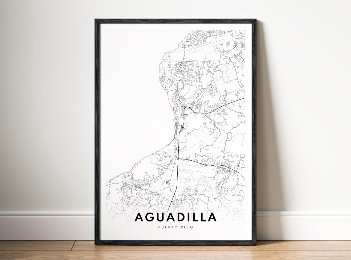 Aguadilla Puerto Rico Map Print Poster Black And White Sketch