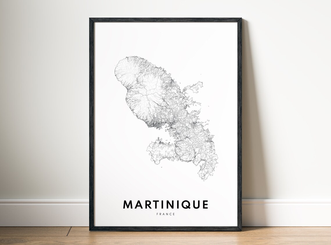Martinique Map Print France Poster Black And White Art Sketch