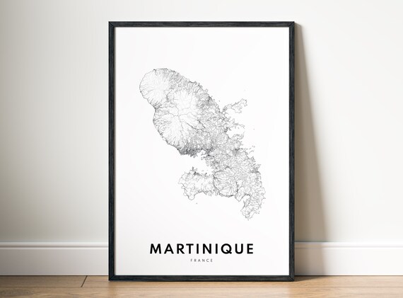 Martinique Map Print France Poster Black And White Art Sketch