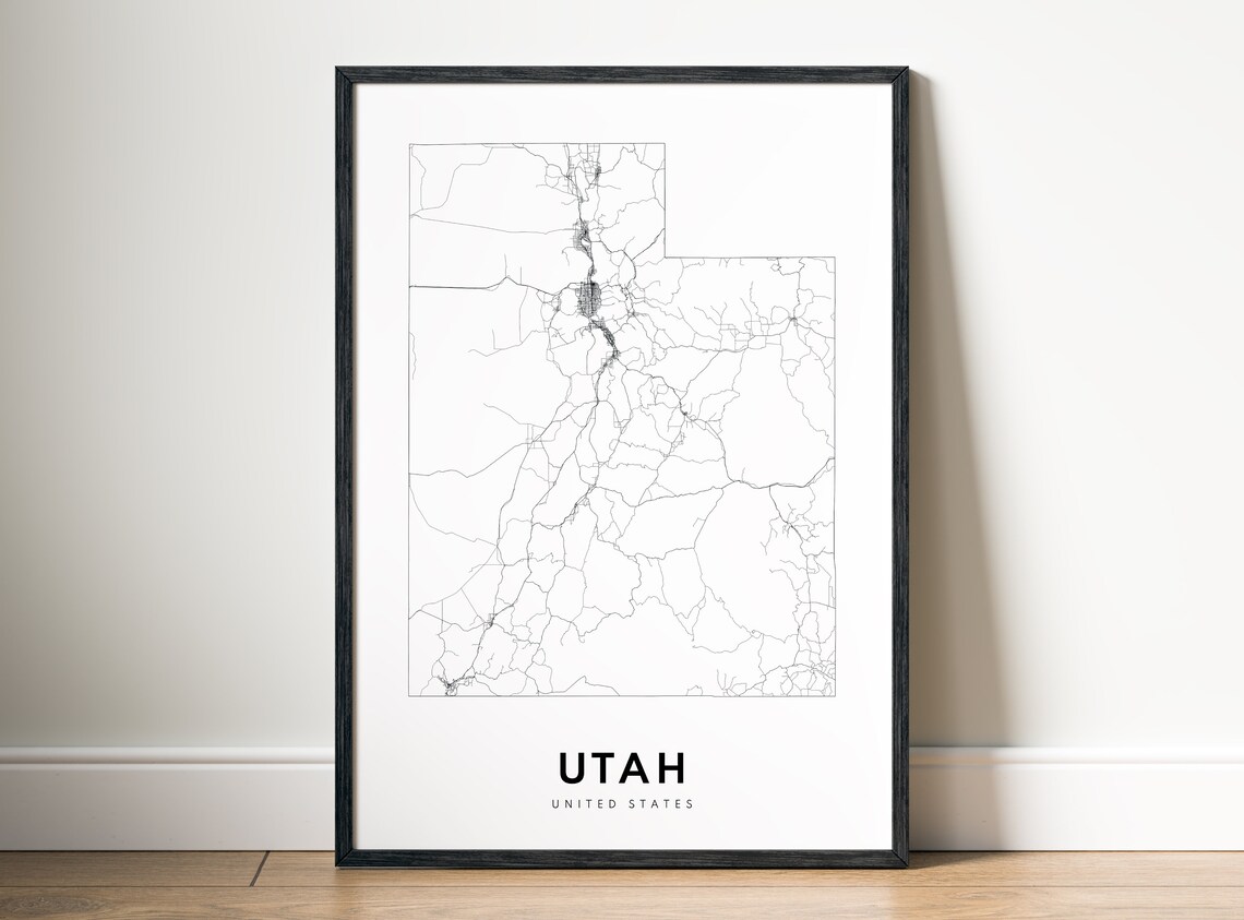Utah State Map Print, Black and White Map Poster - Image 5