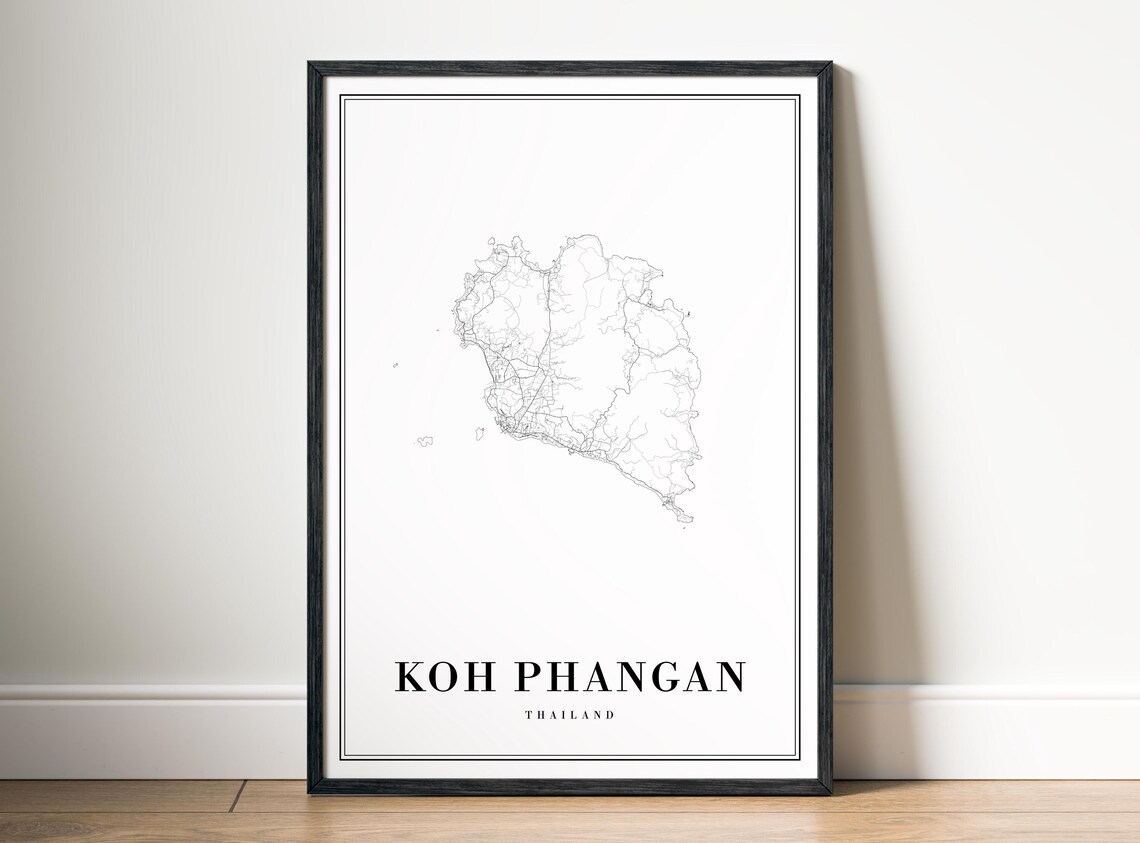 Koh Phangan Thailand Island Minimalist Outline Map Travel Poster