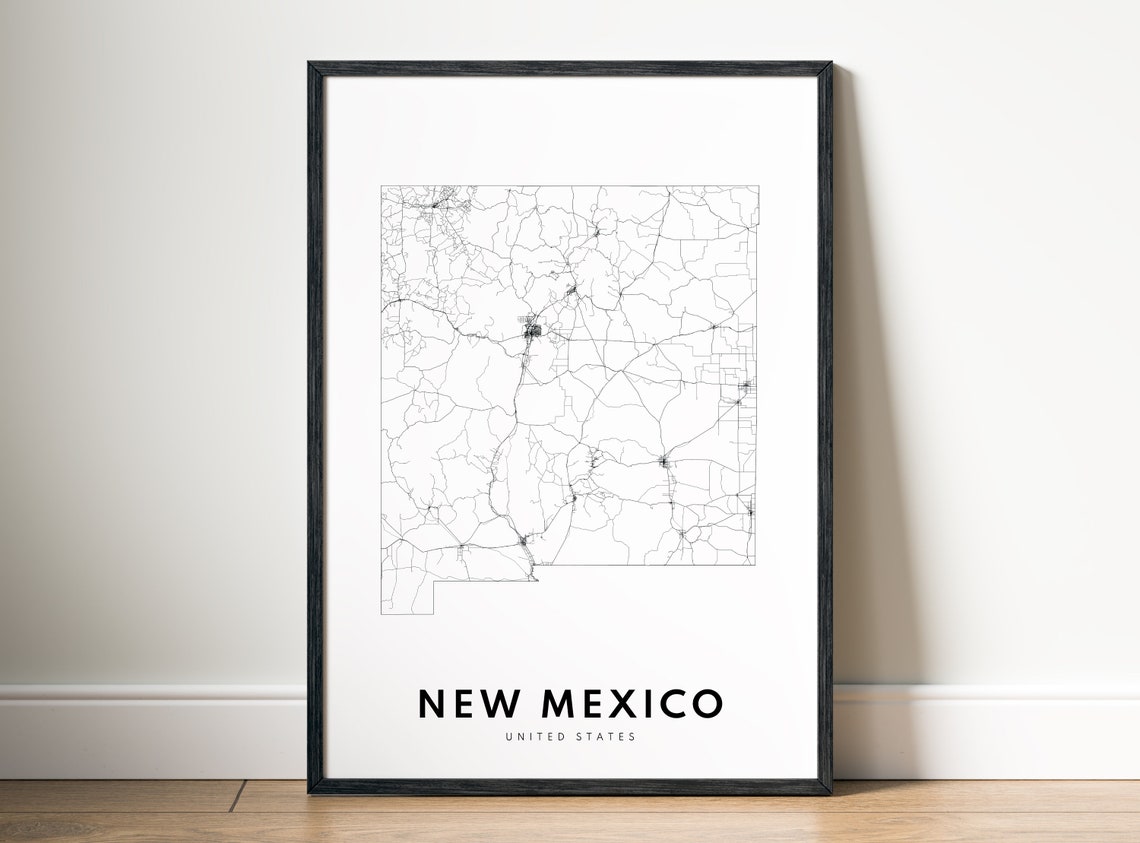 New Mexico State Road Map Minimalist Black White Line Art Poster - Image 5