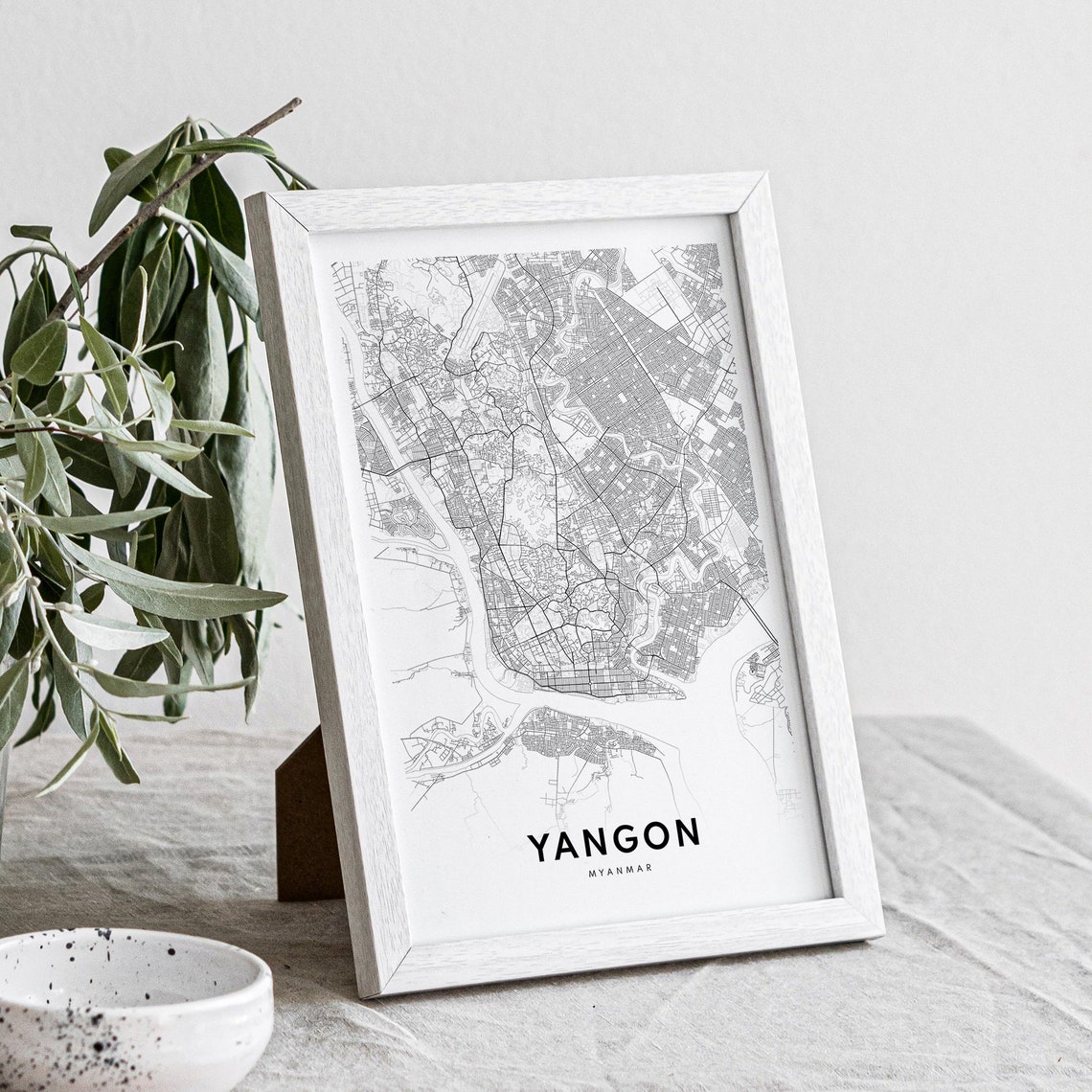 Yangon Myanmar City Street Map Minimal Black White Map Wall Print - Image 2
