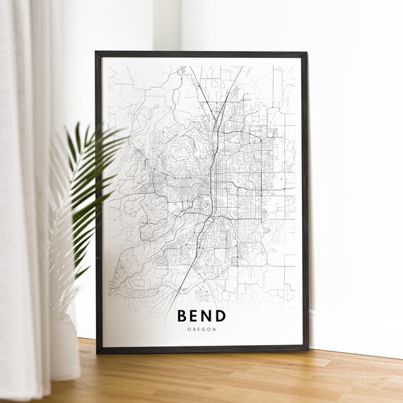 Bend Oregon Map Print Poster Black And White Road Sketches