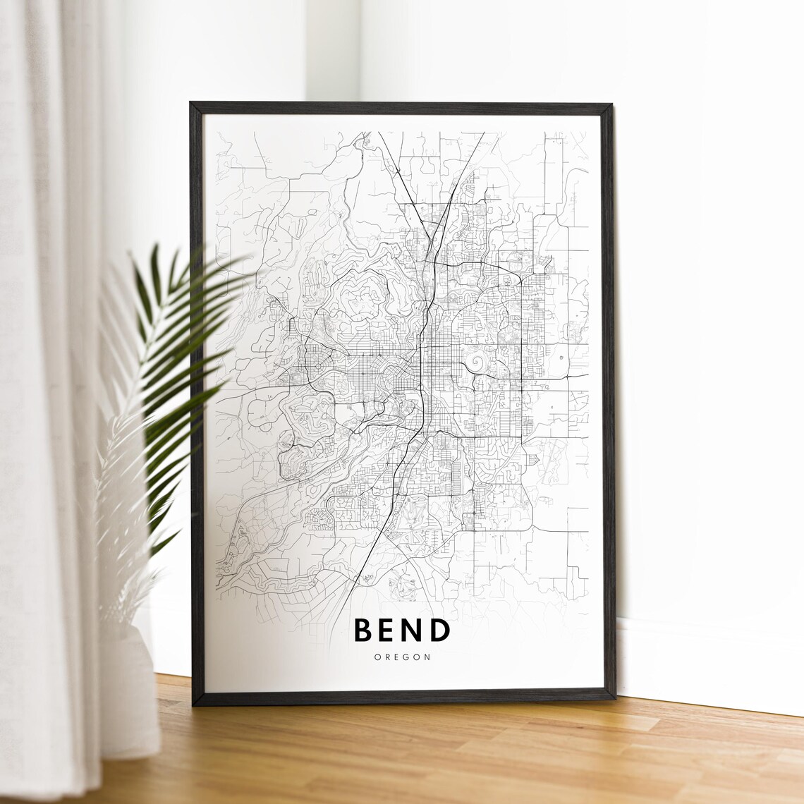 Bend Oregon Map Print Poster Black And White Road Sketches