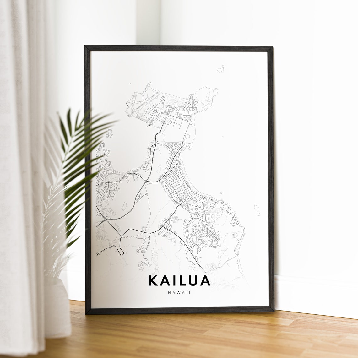 Kailua Hawaii Minimalist Black And White Street Map Line Art Poster - Image 2