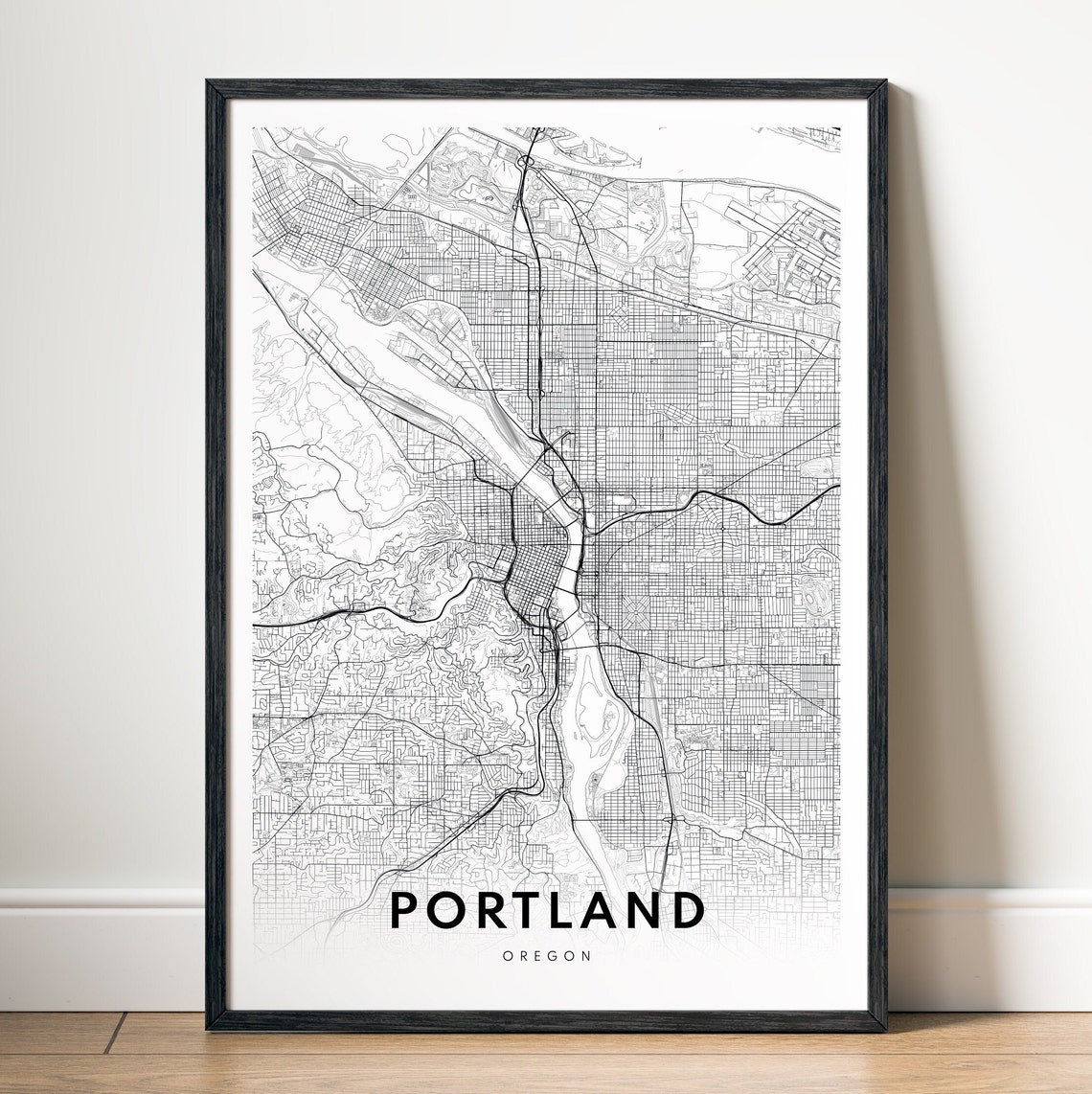 Portland Oregon Minimalist Black and White City Street Map Poster - Image 5