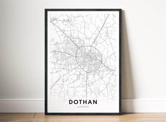 Dothan Alabama Map Poster Black And White Minimalistic City Wall Art