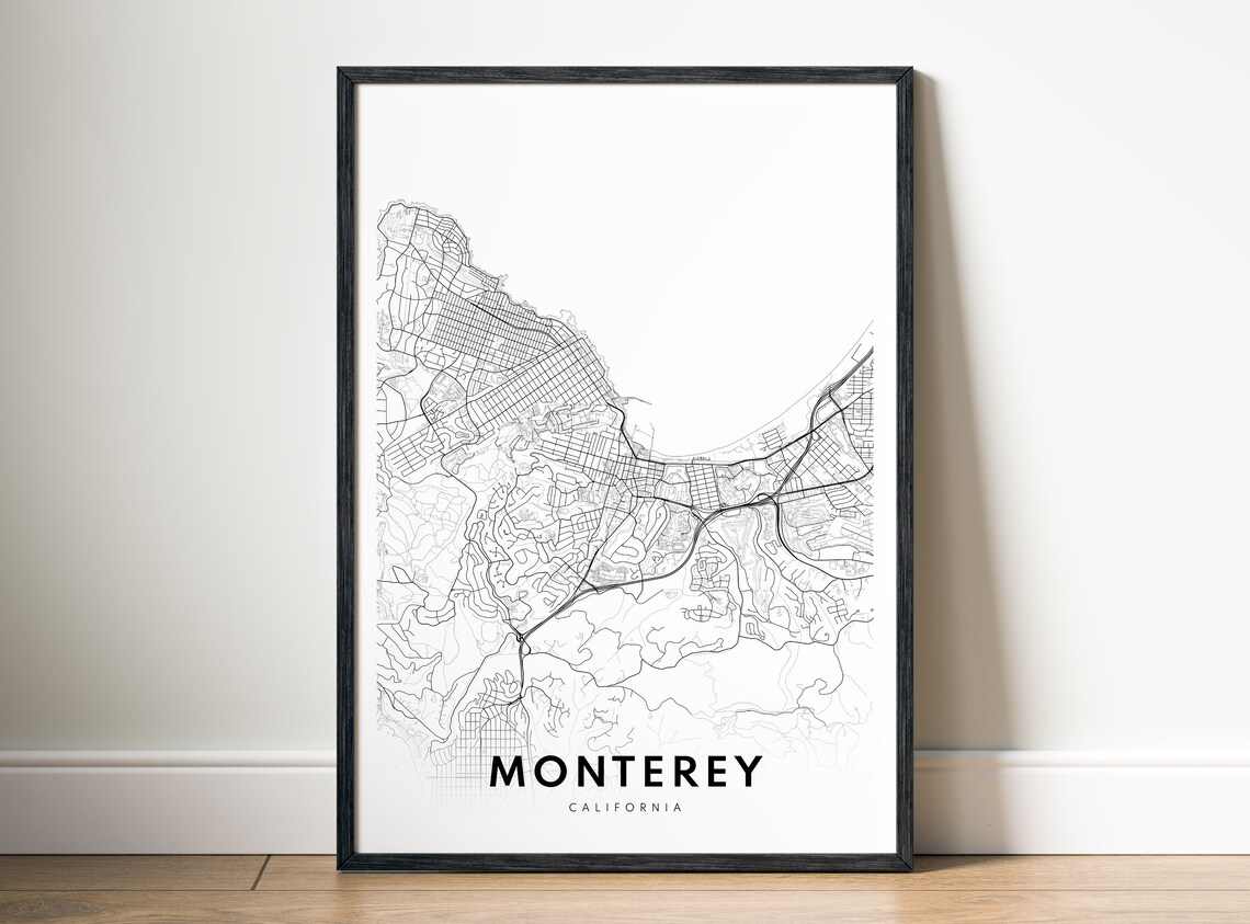 Monterey California Street Map Line Art Black and White Poster