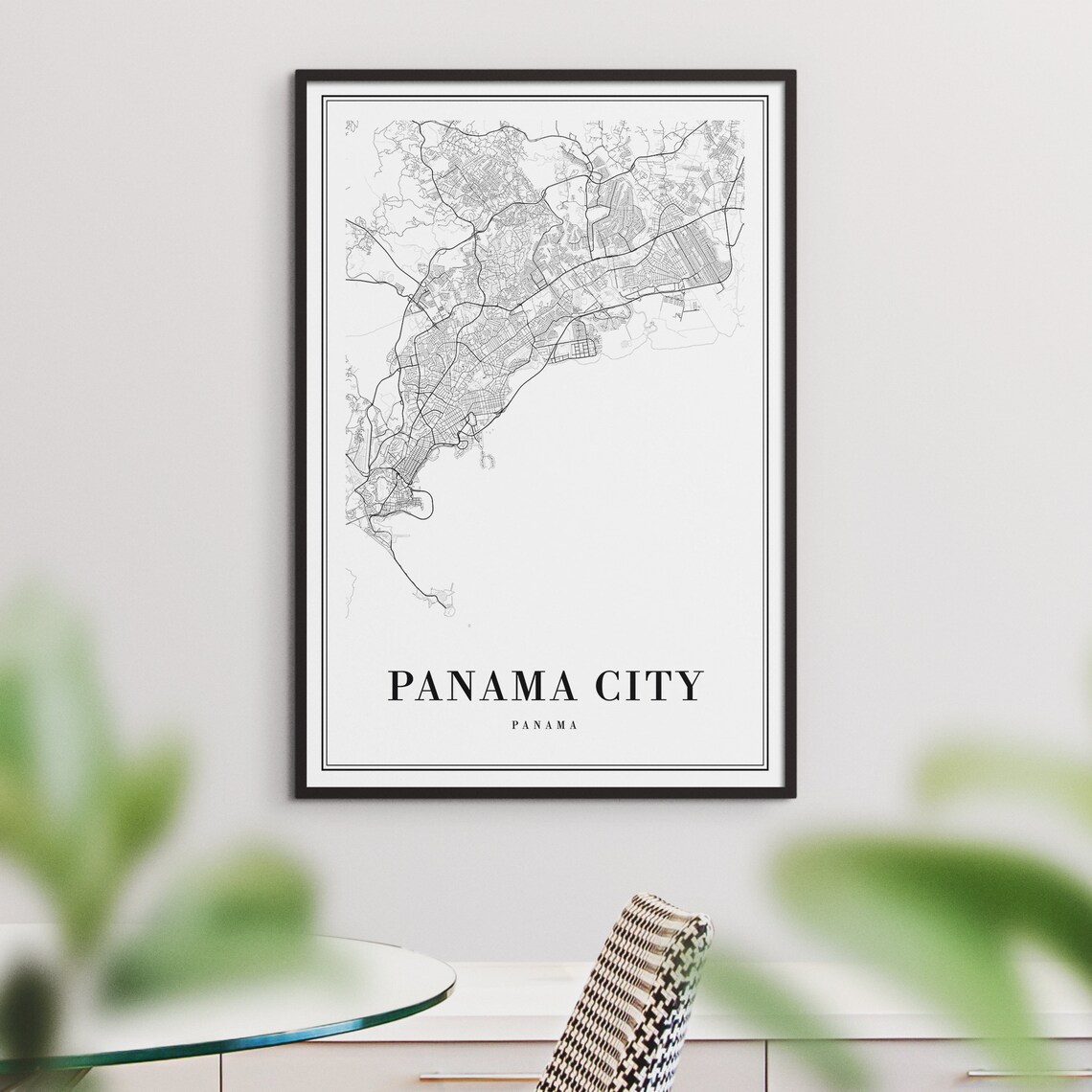 Panama City Panama Minimalist Black and White City Map Line Art Poster - Image 3