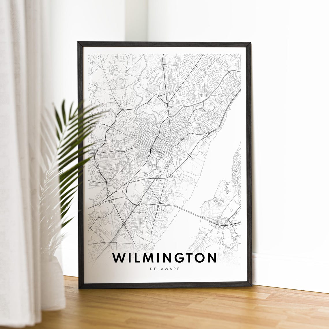Wilmington Delaware Monochrome Minimal City Street Map Art Poster - Image 2