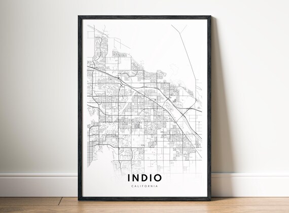 Indio Ca Map Poster Black And White Minimalistic Wall Art
