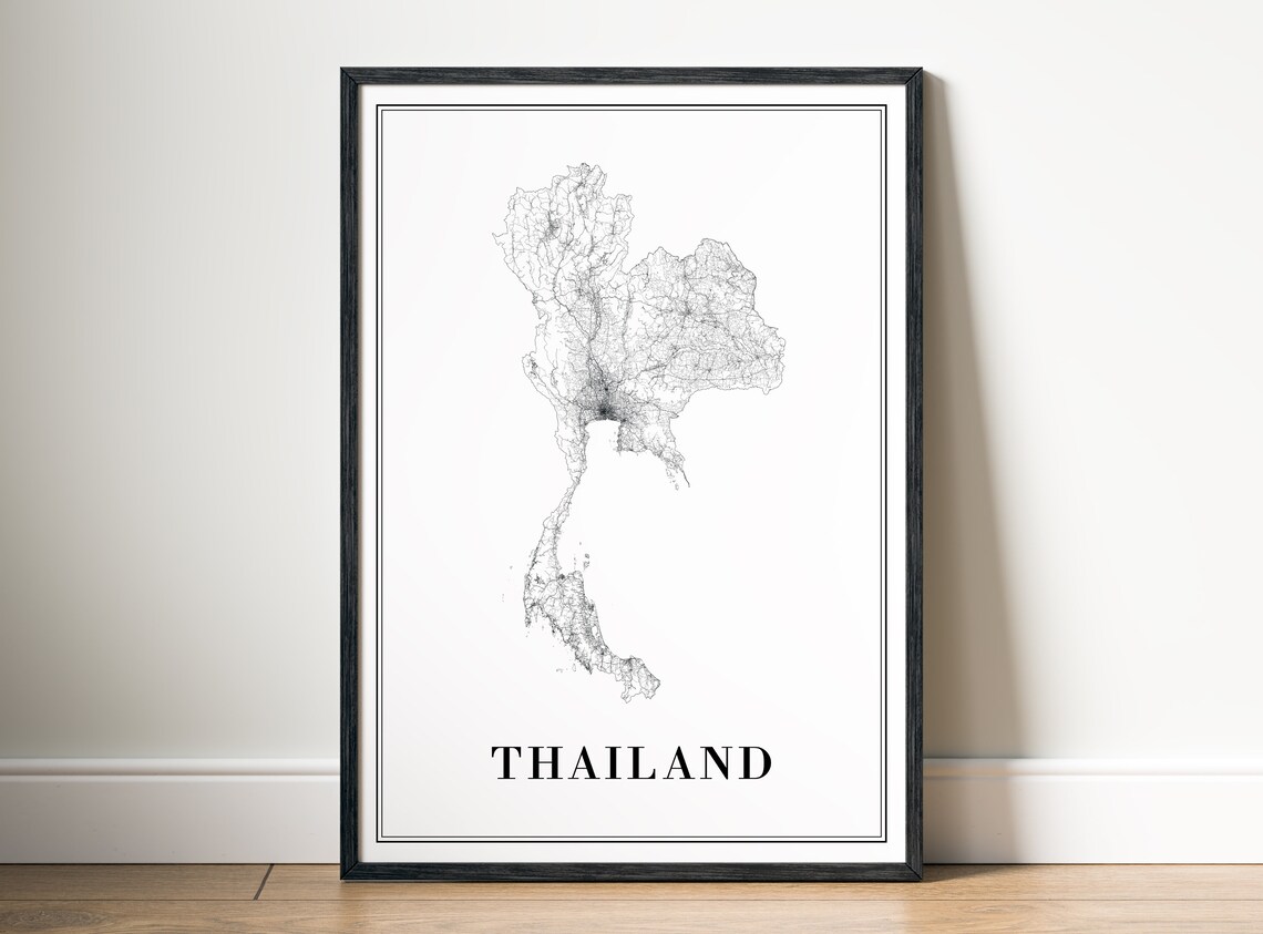 Thailand Map Poster, Black And White Travel Map