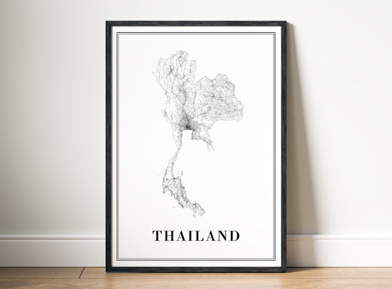 Thailand Map Poster, Black And White Travel Map