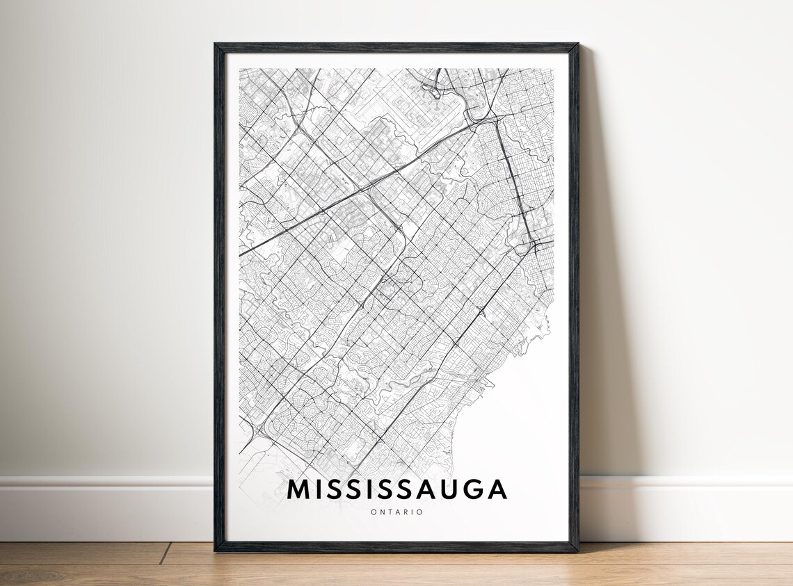 Mississauga Canada City Map Print Instant Black White Minimalist Wall Art In Two Styles
