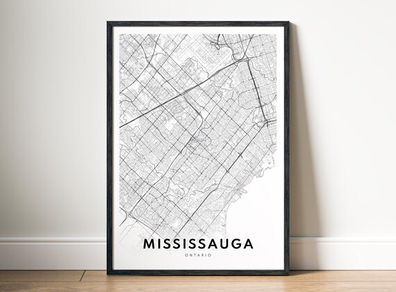 Mississauga Canada City Map Print Instant Black White Minimalist Wall Art In Two Styles