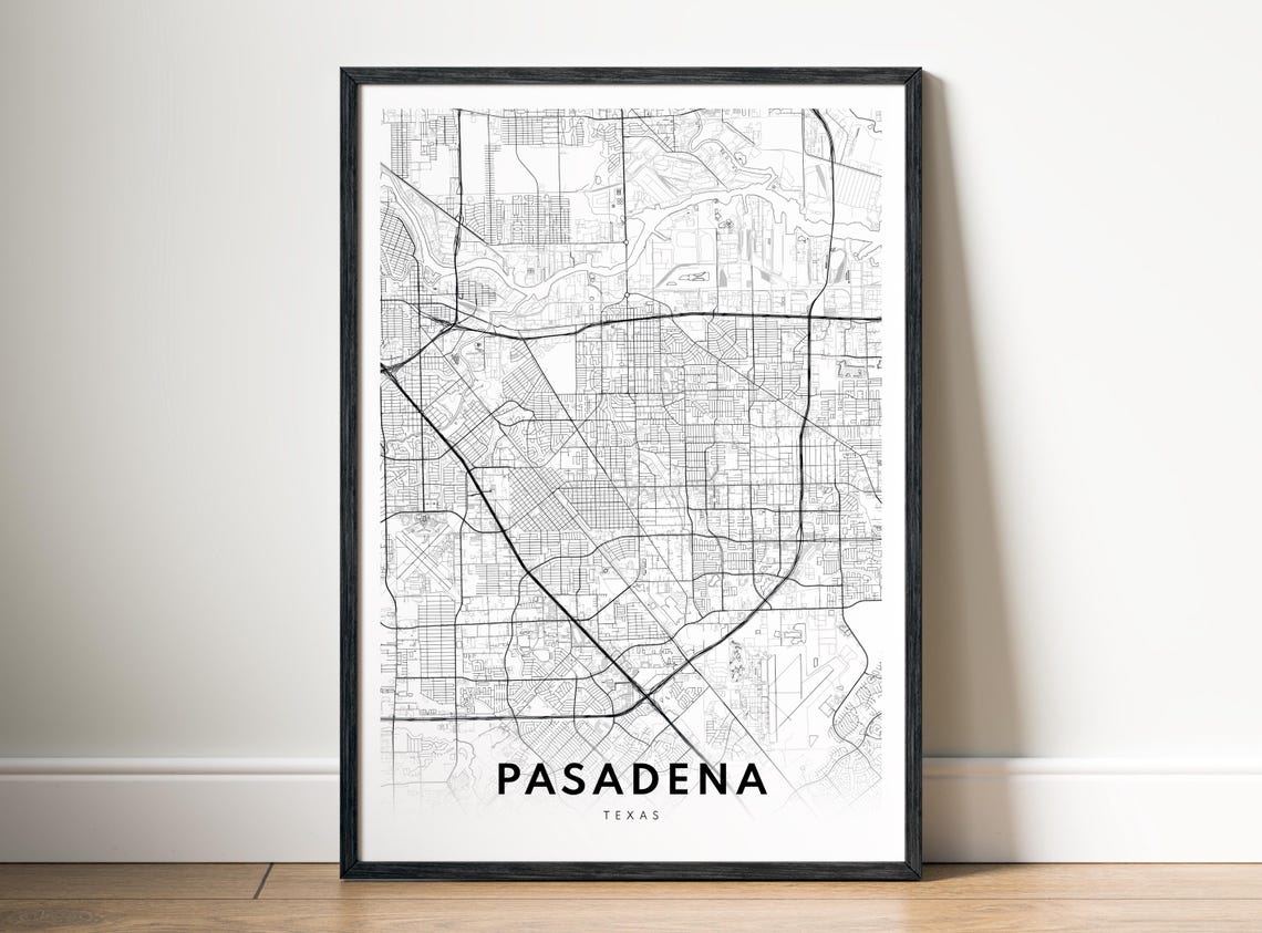 Pasadena Texas Minimalist Black And White Gulf Coast City Map Poster