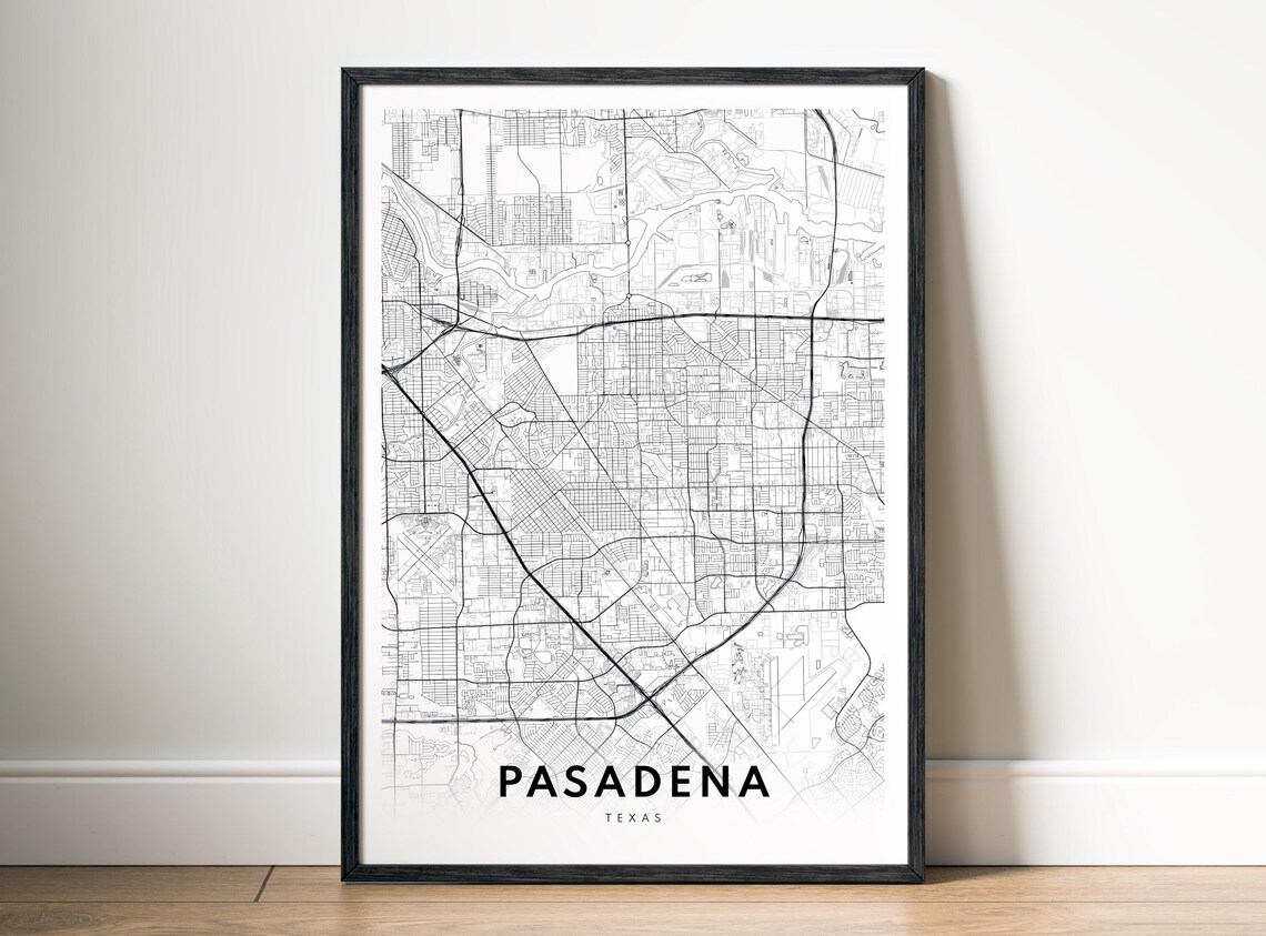 Pasadena Tx Map Print Texas Poster City Black And White