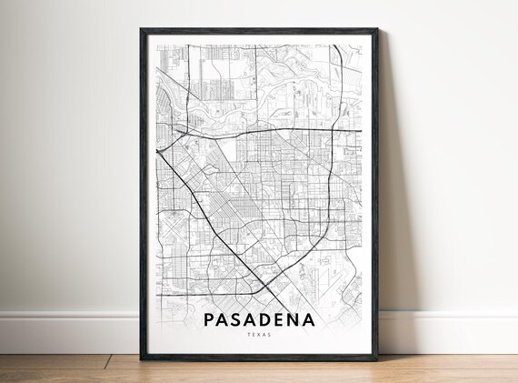 Pasadena Tx Map Print Texas Poster City Black And White