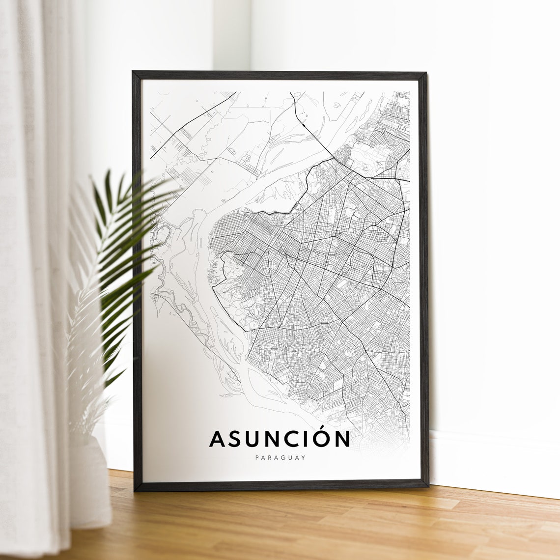 Asuncion Paraguay City Street Map Minimal Black White Map Wall Print - Image 2