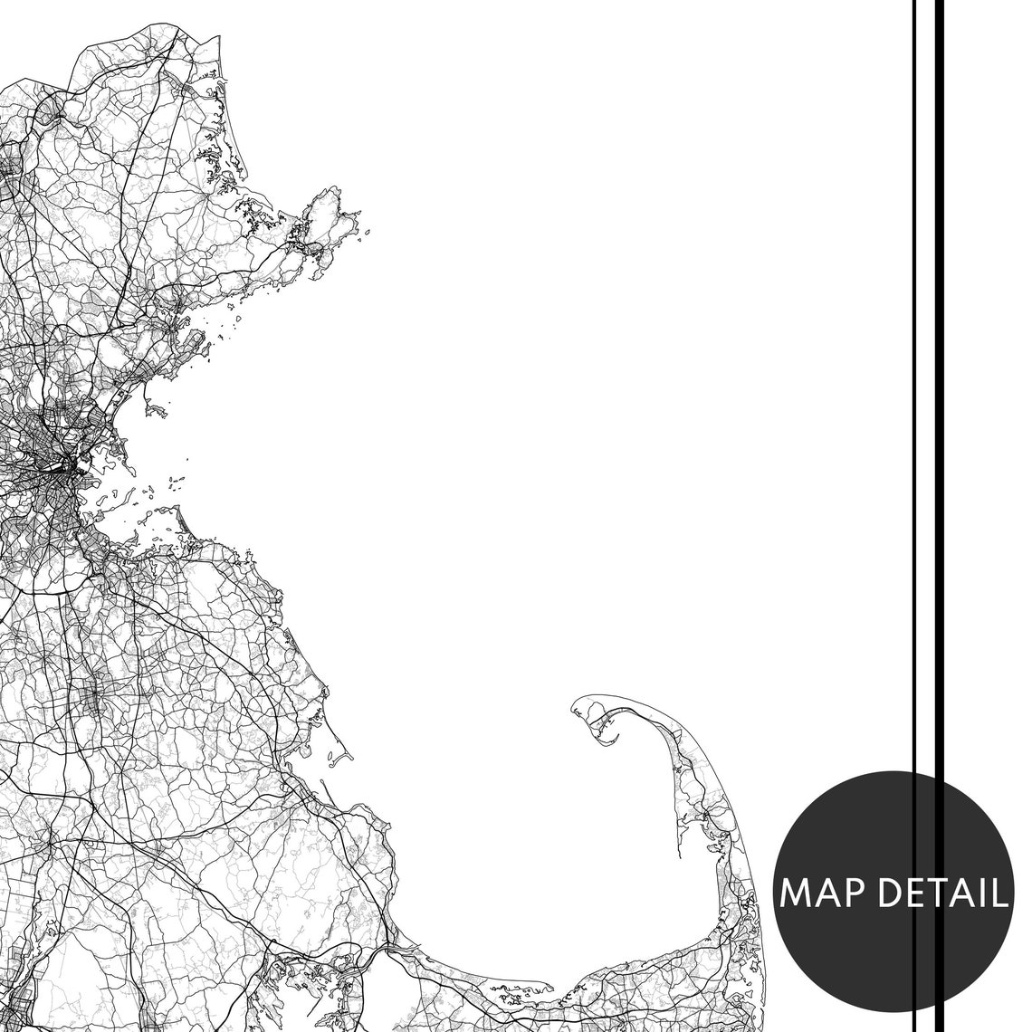 Massachusetts State Outline Minimal Black And White Map Poster - Image 2