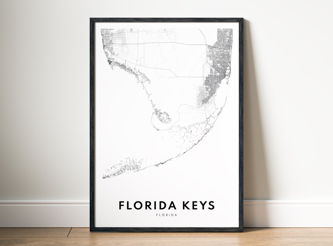 Florida Keys Florida Map Outline Minimalist Black White Print - Image 5