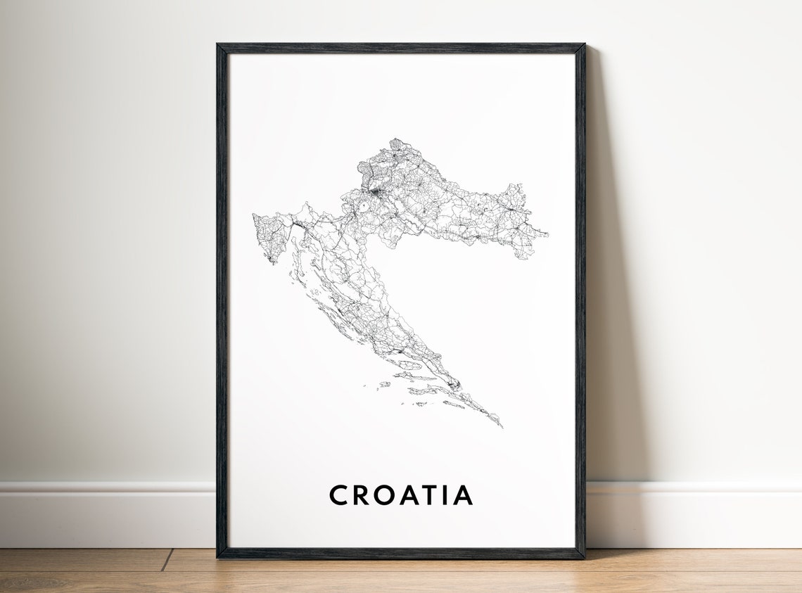 Croatia Minimalist Black And White Country Outline Map Poster - Image 5