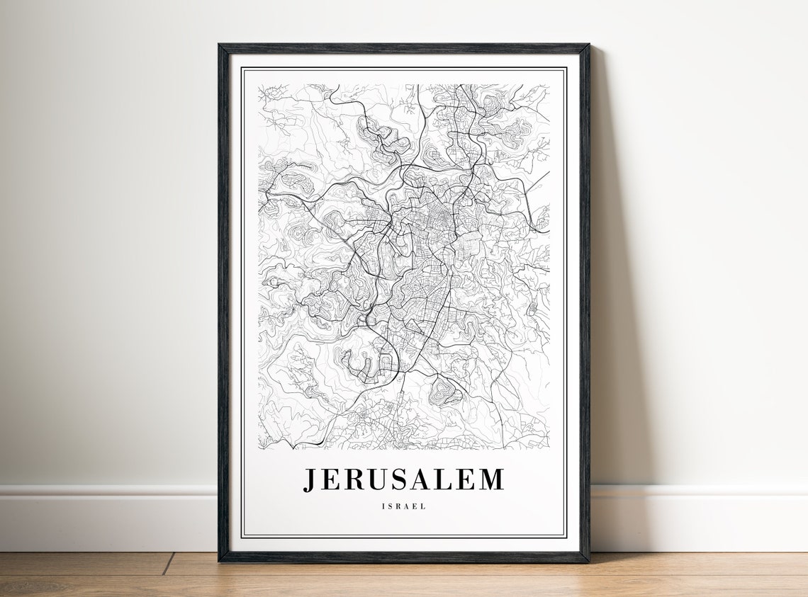 Jerusalem Minimalist Black and White Ancient City Street Map Poster - Image 5