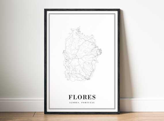 Flores Aores Map Poster Print Island Black And White Art Wall Sketches