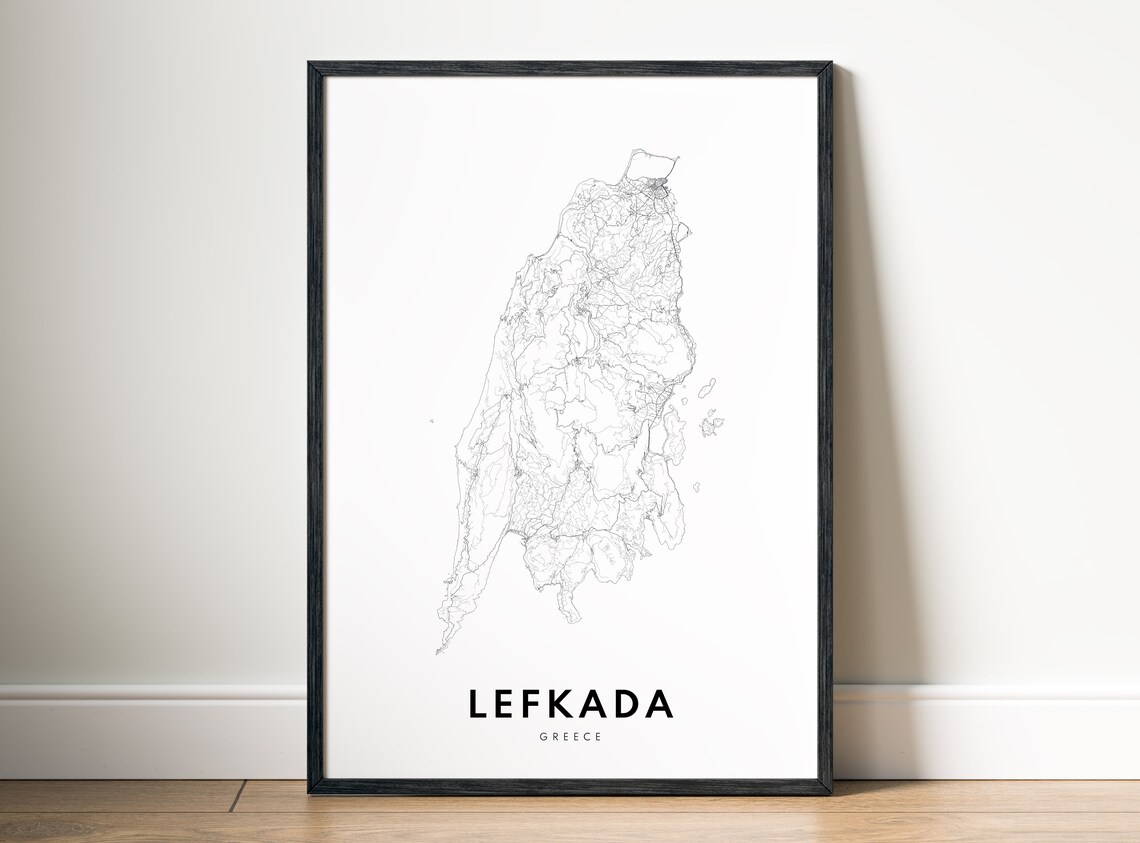 Lefkada Greece Map Poster, Black And White Sketch - Image 5