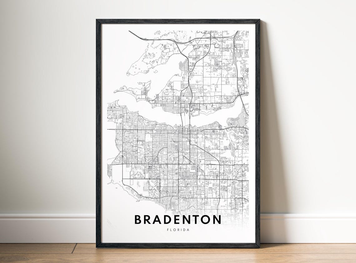 Bradenton Florida Black and White Minimalist City Map Poster
