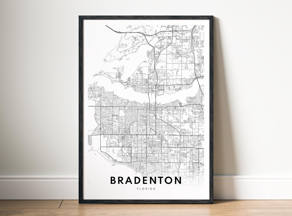 Bradenton Map Print Florida Poster Black And White Wall Art