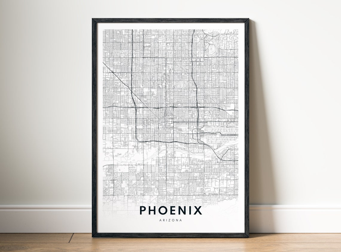 Phoenix Arizona Black and White City Map Minimalist Wall Art