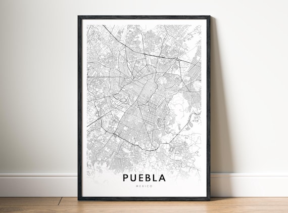Puebla Map Print Mexico Poster Black And White Wall Art Sketch