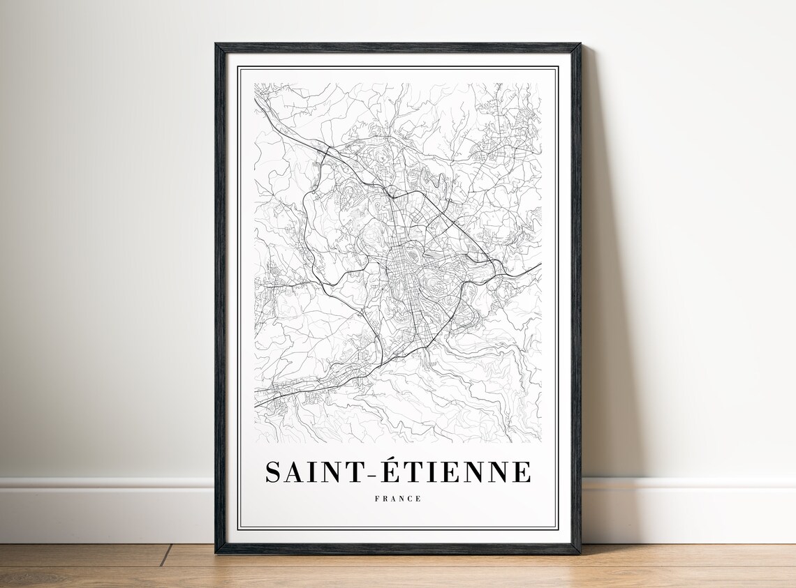 Saint-Etienne France Minimalist Black And White Street Map Poster - Image 5