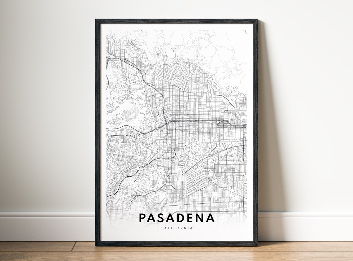 Pasadena California Minimalist Black and White City Map Poster