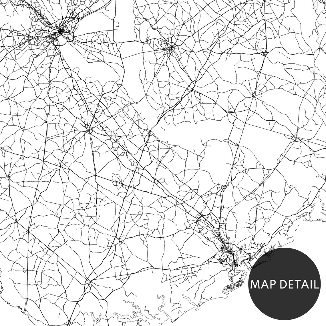 South Carolina State Map Art Print, Black And White - Image 2