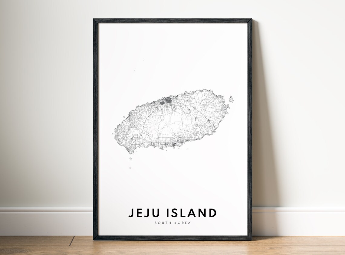 Jeju Island South Korea Island Road Map Black And White Print - Image 5