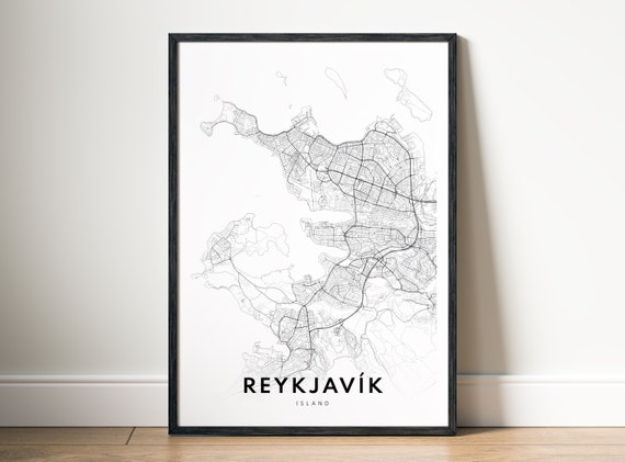 Reykjavik Iceland Map Poster, Travel Poster