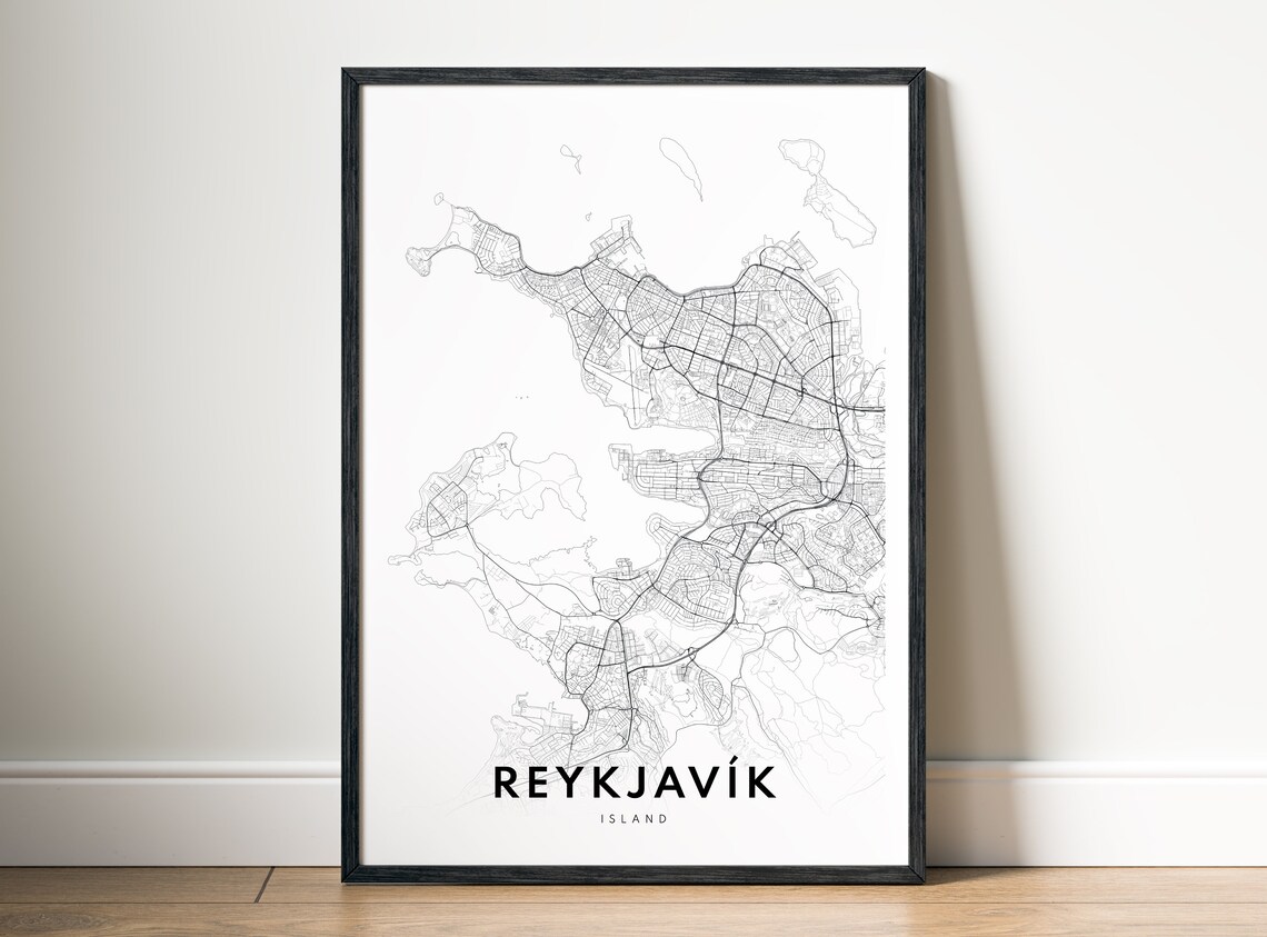 Reykjavik Iceland Map Poster, Travel Poster