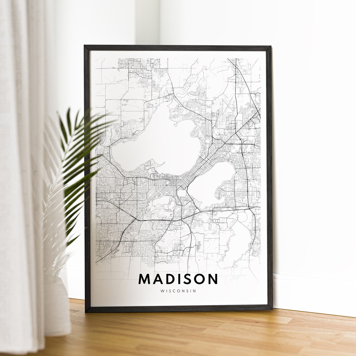 Madison Wisconsin Minimalist Black and White Lakes City Map Poster - Image 4