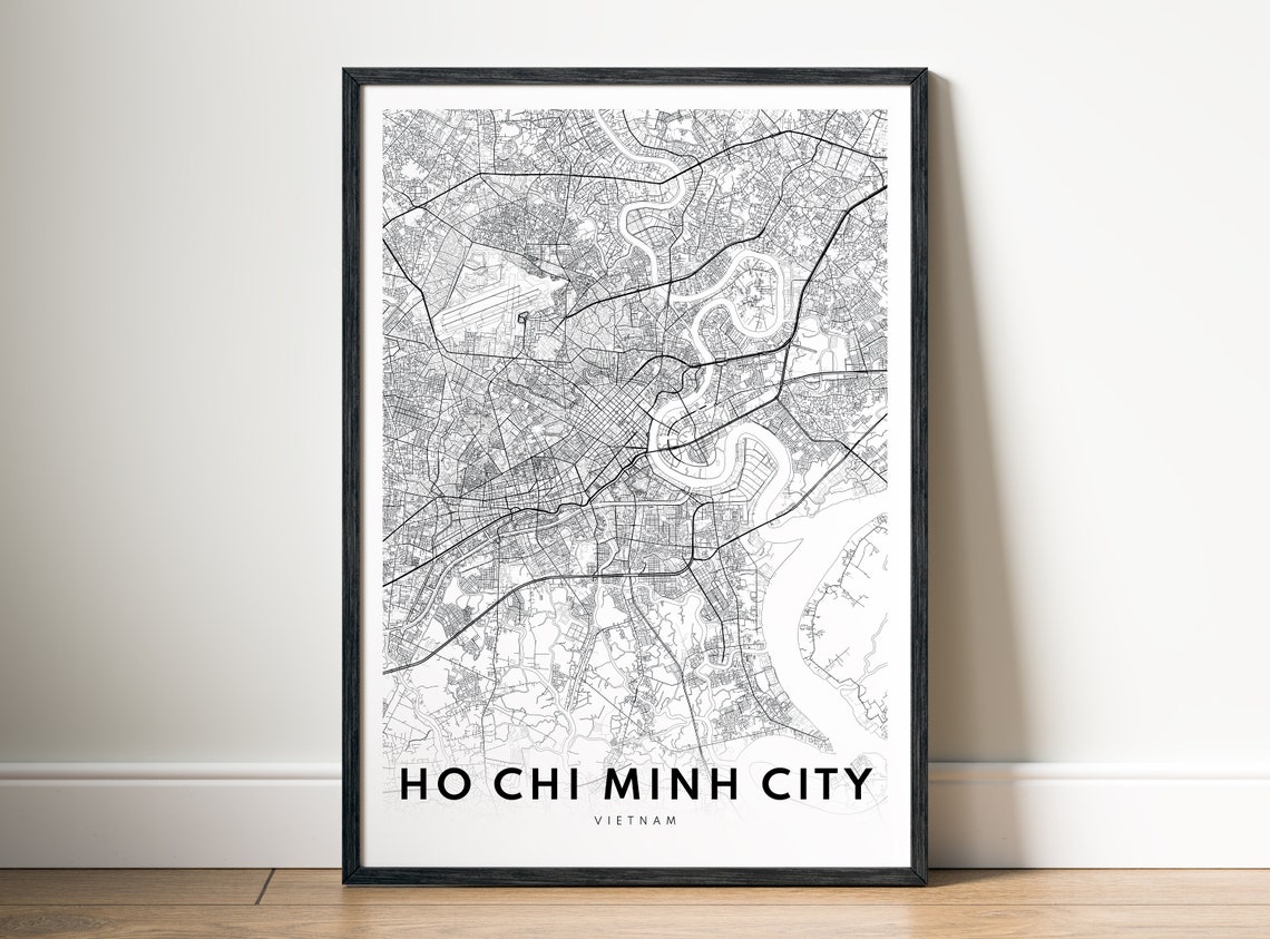 Ho Chi Minh City Vietnam Map Minimalist Black and White Print