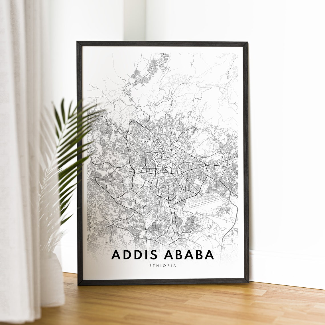 Addis Ababa Ethiopia Street Map Minimalist Black White Print - Image 2